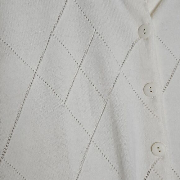 Vintage Lisa International Ivory Cartigan Button down Diamond pattern Small - Picture 5 of 9